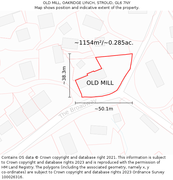 OLD MILL, OAKRIDGE LYNCH, STROUD, GL6 7NY: Plot and title map