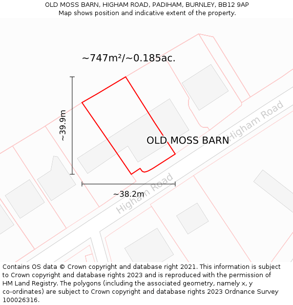 OLD MOSS BARN, HIGHAM ROAD, PADIHAM, BURNLEY, BB12 9AP: Plot and title map