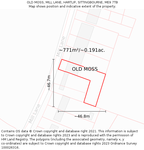 OLD MOSS, MILL LANE, HARTLIP, SITTINGBOURNE, ME9 7TB: Plot and title map