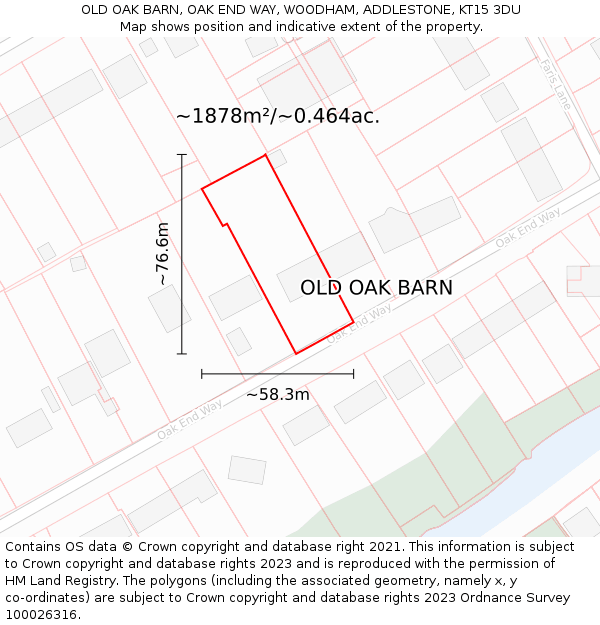 OLD OAK BARN, OAK END WAY, WOODHAM, ADDLESTONE, KT15 3DU: Plot and title map