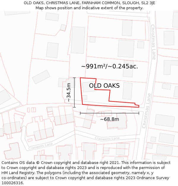 OLD OAKS, CHRISTMAS LANE, FARNHAM COMMON, SLOUGH, SL2 3JE: Plot and title map