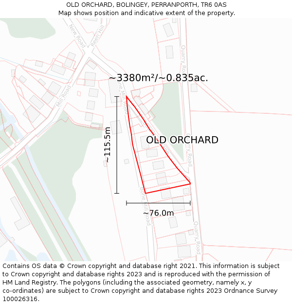 OLD ORCHARD, BOLINGEY, PERRANPORTH, TR6 0AS: Plot and title map