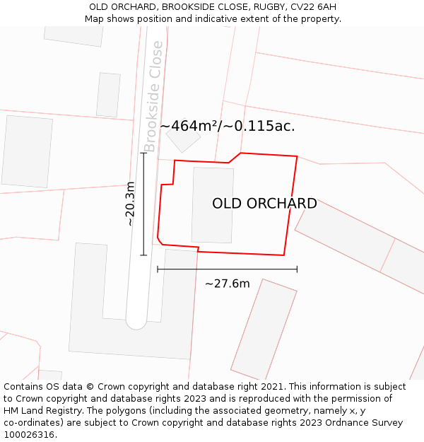 OLD ORCHARD, BROOKSIDE CLOSE, RUGBY, CV22 6AH: Plot and title map