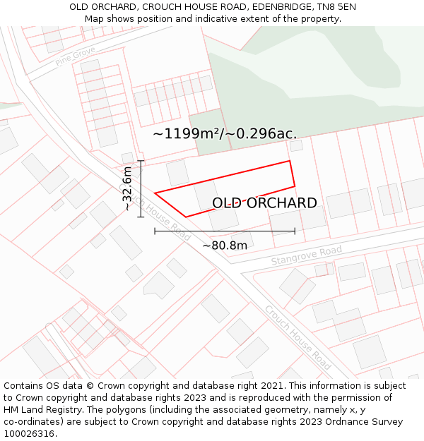 OLD ORCHARD, CROUCH HOUSE ROAD, EDENBRIDGE, TN8 5EN: Plot and title map