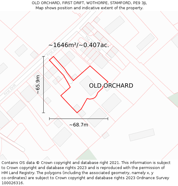 OLD ORCHARD, FIRST DRIFT, WOTHORPE, STAMFORD, PE9 3JL: Plot and title map