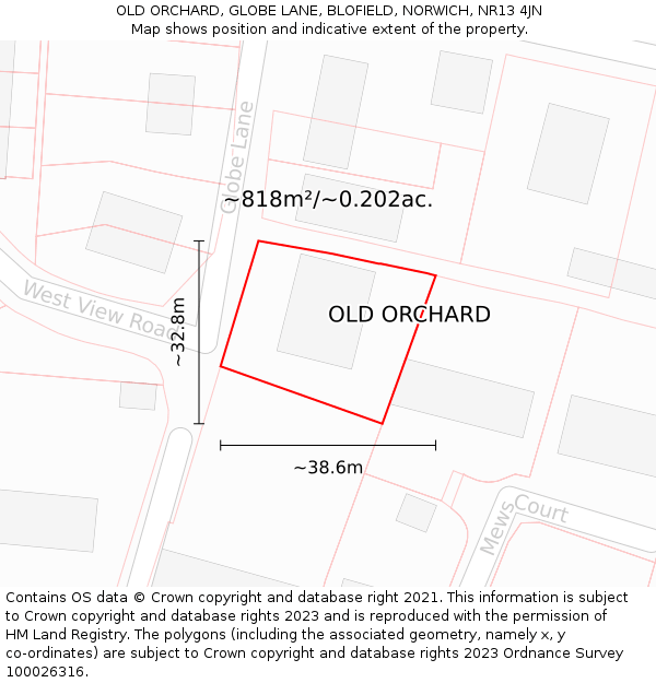 OLD ORCHARD, GLOBE LANE, BLOFIELD, NORWICH, NR13 4JN: Plot and title map