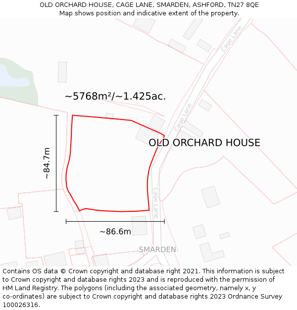 OLD ORCHARD HOUSE, CAGE LANE, SMARDEN, ASHFORD, TN27 8QE: Plot and title map