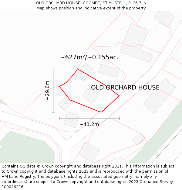 OLD ORCHARD HOUSE, COOMBE, ST AUSTELL, PL26 7LN: Plot and title map