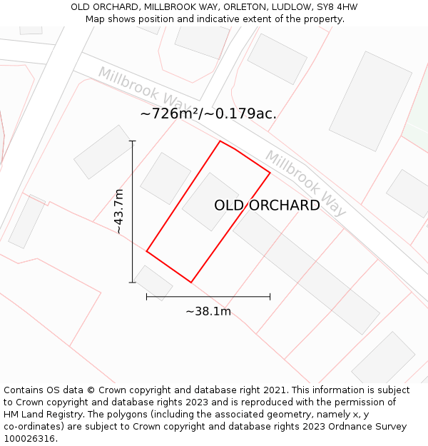OLD ORCHARD, MILLBROOK WAY, ORLETON, LUDLOW, SY8 4HW: Plot and title map