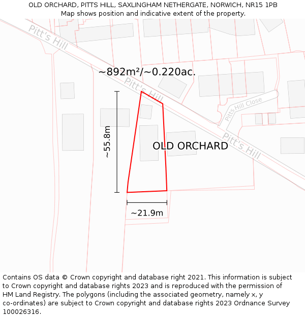 OLD ORCHARD, PITTS HILL, SAXLINGHAM NETHERGATE, NORWICH, NR15 1PB: Plot and title map