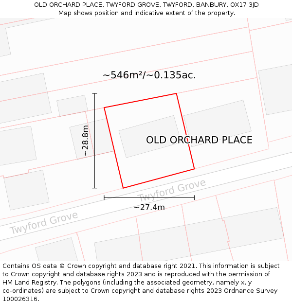 OLD ORCHARD PLACE, TWYFORD GROVE, TWYFORD, BANBURY, OX17 3JD: Plot and title map