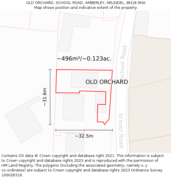 OLD ORCHARD, SCHOOL ROAD, AMBERLEY, ARUNDEL, BN18 9NA: Plot and title map