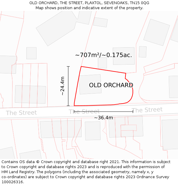 OLD ORCHARD, THE STREET, PLAXTOL, SEVENOAKS, TN15 0QG: Plot and title map