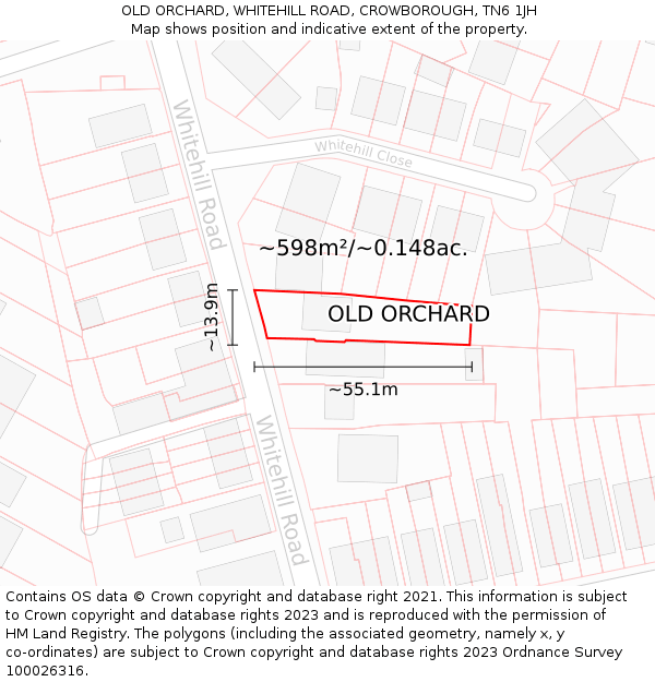 OLD ORCHARD, WHITEHILL ROAD, CROWBOROUGH, TN6 1JH: Plot and title map