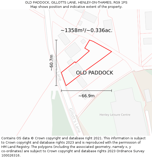 OLD PADDOCK, GILLOTTS LANE, HENLEY-ON-THAMES, RG9 1PS: Plot and title map