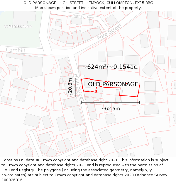 OLD PARSONAGE, HIGH STREET, HEMYOCK, CULLOMPTON, EX15 3RG: Plot and title map