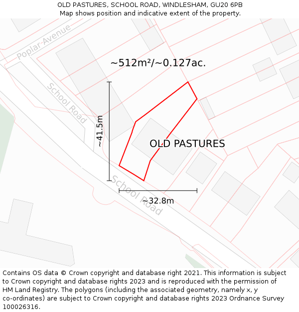 OLD PASTURES, SCHOOL ROAD, WINDLESHAM, GU20 6PB: Plot and title map