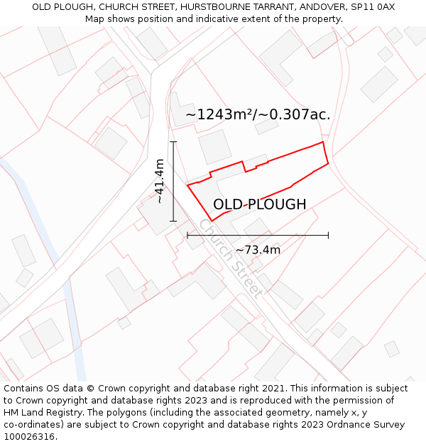 OLD PLOUGH, CHURCH STREET, HURSTBOURNE TARRANT, ANDOVER, SP11 0AX: Plot and title map