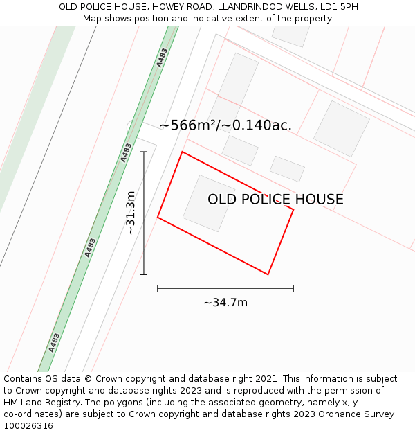 OLD POLICE HOUSE, HOWEY ROAD, LLANDRINDOD WELLS, LD1 5PH: Plot and title map