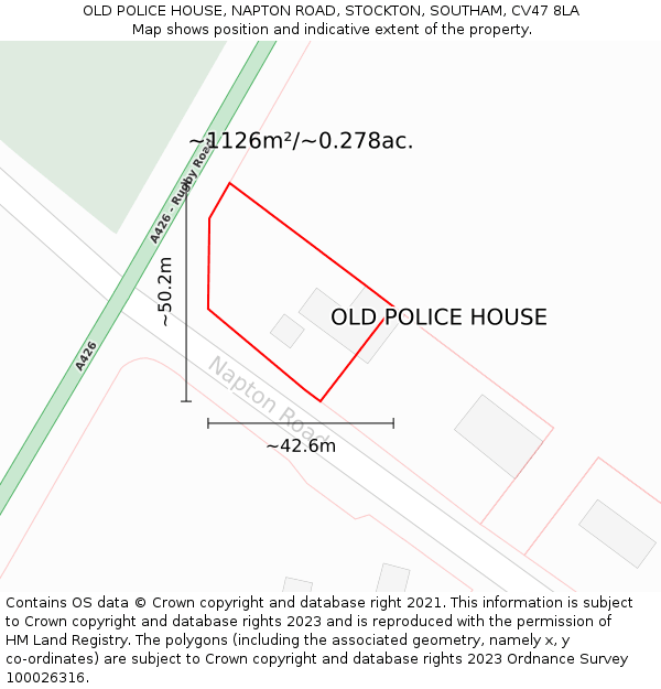 OLD POLICE HOUSE, NAPTON ROAD, STOCKTON, SOUTHAM, CV47 8LA: Plot and title map