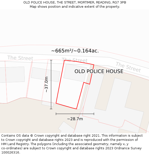 OLD POLICE HOUSE, THE STREET, MORTIMER, READING, RG7 3PB: Plot and title map