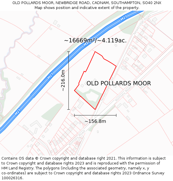 OLD POLLARDS MOOR, NEWBRIDGE ROAD, CADNAM, SOUTHAMPTON, SO40 2NX: Plot and title map