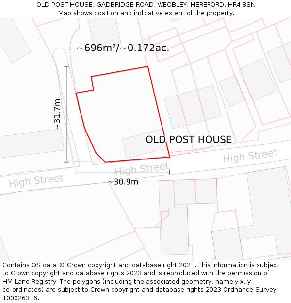 OLD POST HOUSE, GADBRIDGE ROAD, WEOBLEY, HEREFORD, HR4 8SN: Plot and title map