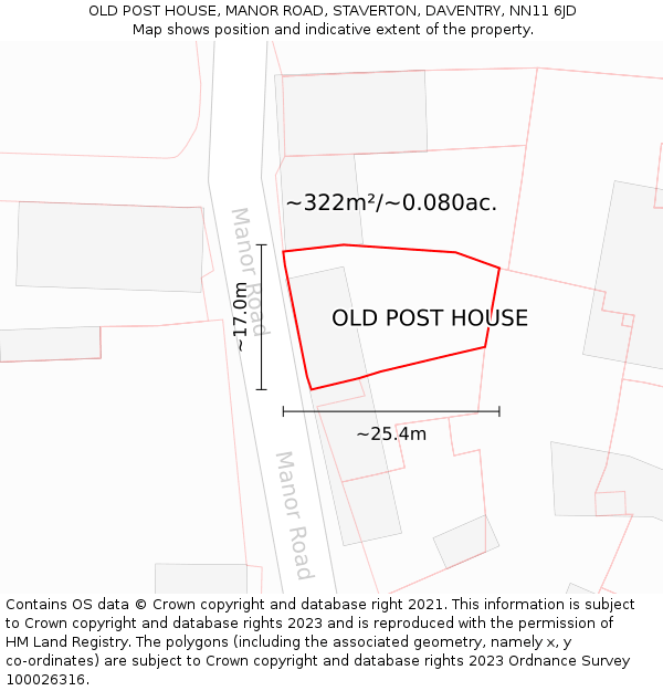 OLD POST HOUSE, MANOR ROAD, STAVERTON, DAVENTRY, NN11 6JD: Plot and title map