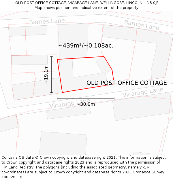 OLD POST OFFICE COTTAGE, VICARAGE LANE, WELLINGORE, LINCOLN, LN5 0JF: Plot and title map