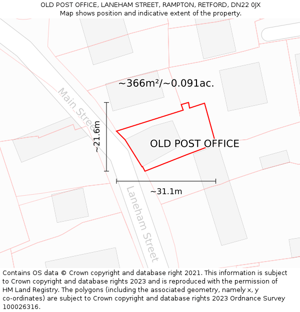 OLD POST OFFICE, LANEHAM STREET, RAMPTON, RETFORD, DN22 0JX: Plot and title map