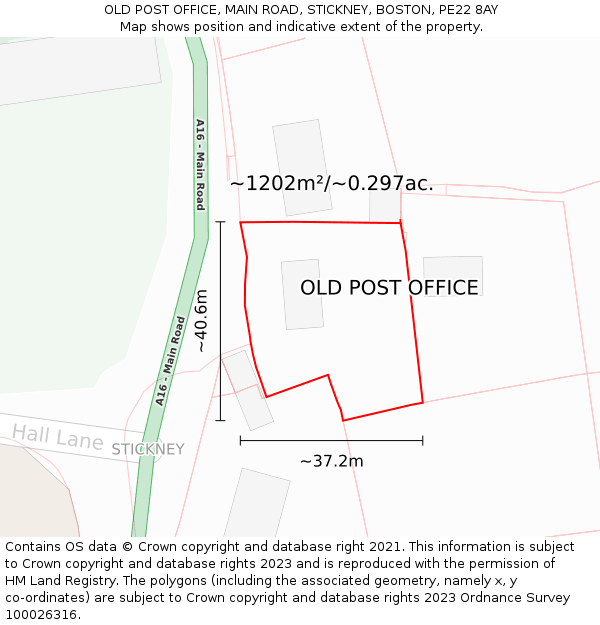 OLD POST OFFICE, MAIN ROAD, STICKNEY, BOSTON, PE22 8AY: Plot and title map