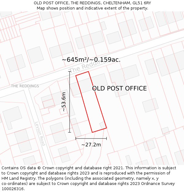 OLD POST OFFICE, THE REDDINGS, CHELTENHAM, GL51 6RY: Plot and title map