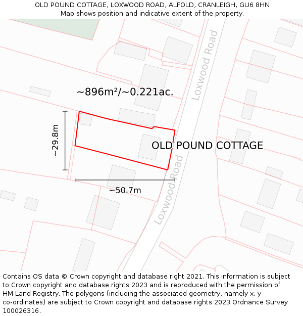 OLD POUND COTTAGE, LOXWOOD ROAD, ALFOLD, CRANLEIGH, GU6 8HN: Plot and title map