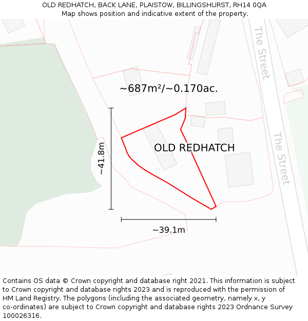 OLD REDHATCH, BACK LANE, PLAISTOW, BILLINGSHURST, RH14 0QA: Plot and title map