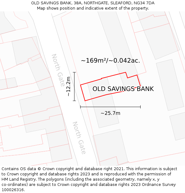 OLD SAVINGS BANK, 38A, NORTHGATE, SLEAFORD, NG34 7DA: Plot and title map