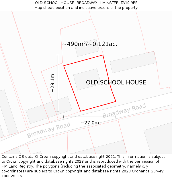 OLD SCHOOL HOUSE, BROADWAY, ILMINSTER, TA19 9RE: Plot and title map