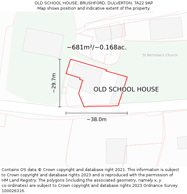 OLD SCHOOL HOUSE, BRUSHFORD, DULVERTON, TA22 9AP: Plot and title map