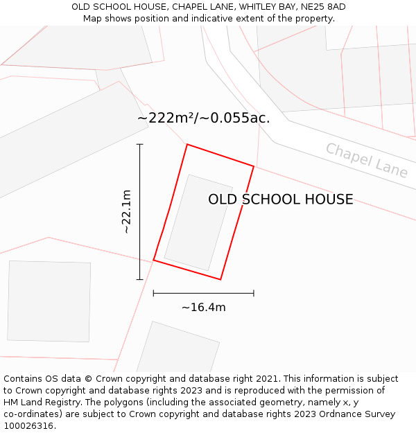 OLD SCHOOL HOUSE, CHAPEL LANE, WHITLEY BAY, NE25 8AD: Plot and title map