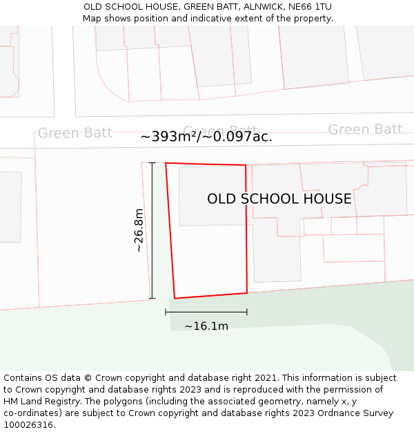 OLD SCHOOL HOUSE, GREEN BATT, ALNWICK, NE66 1TU: Plot and title map