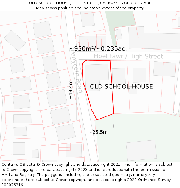 OLD SCHOOL HOUSE, HIGH STREET, CAERWYS, MOLD, CH7 5BB: Plot and title map