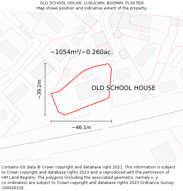 OLD SCHOOL HOUSE, LUXULYAN, BODMIN, PL30 5EA: Plot and title map