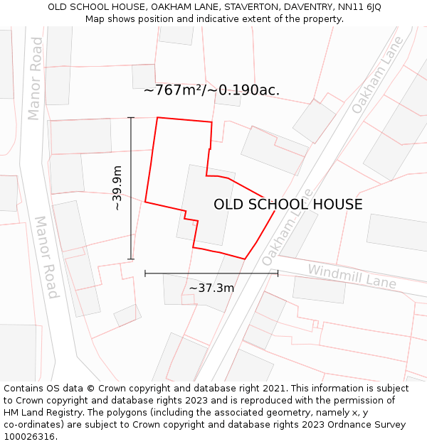 OLD SCHOOL HOUSE, OAKHAM LANE, STAVERTON, DAVENTRY, NN11 6JQ: Plot and title map