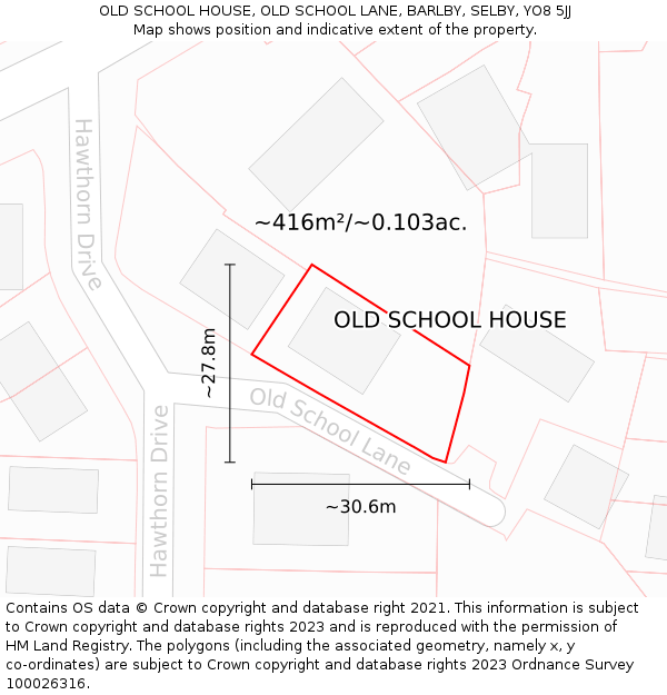 OLD SCHOOL HOUSE, OLD SCHOOL LANE, BARLBY, SELBY, YO8 5JJ: Plot and title map