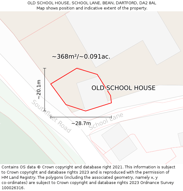 OLD SCHOOL HOUSE, SCHOOL LANE, BEAN, DARTFORD, DA2 8AL: Plot and title map