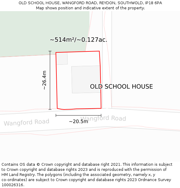 OLD SCHOOL HOUSE, WANGFORD ROAD, REYDON, SOUTHWOLD, IP18 6PA: Plot and title map