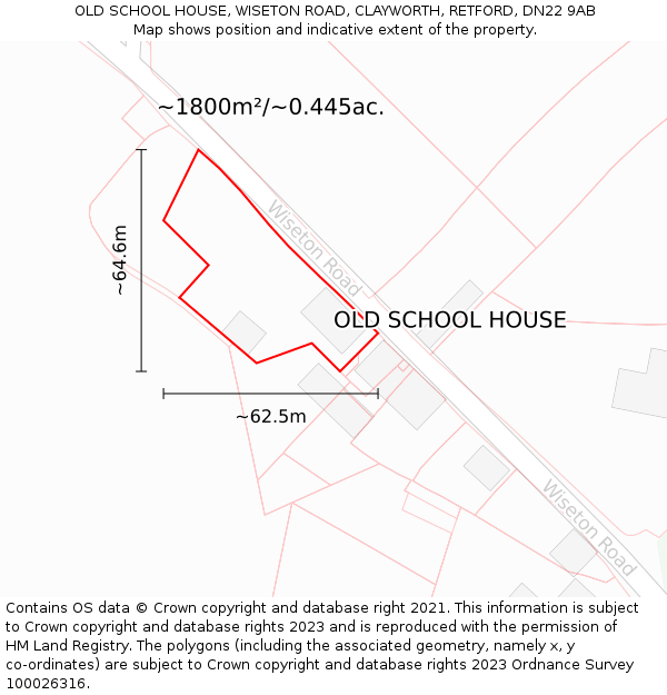 OLD SCHOOL HOUSE, WISETON ROAD, CLAYWORTH, RETFORD, DN22 9AB: Plot and title map