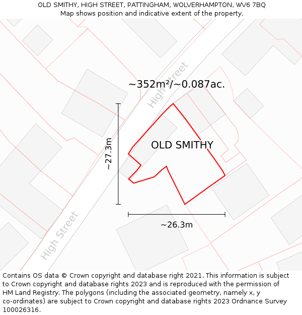 OLD SMITHY, HIGH STREET, PATTINGHAM, WOLVERHAMPTON, WV6 7BQ: Plot and title map