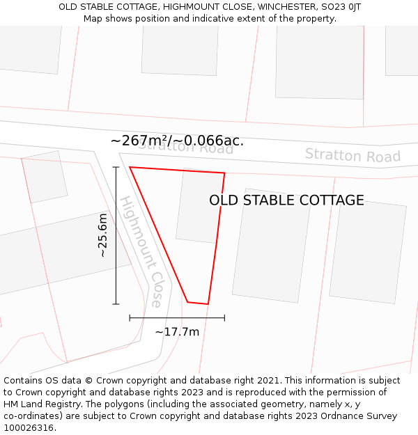 OLD STABLE COTTAGE, HIGHMOUNT CLOSE, WINCHESTER, SO23 0JT: Plot and title map