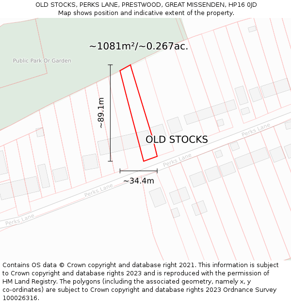 OLD STOCKS, PERKS LANE, PRESTWOOD, GREAT MISSENDEN, HP16 0JD: Plot and title map