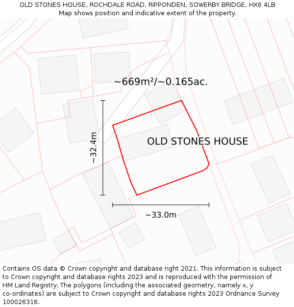 OLD STONES HOUSE, ROCHDALE ROAD, RIPPONDEN, SOWERBY BRIDGE, HX6 4LB: Plot and title map